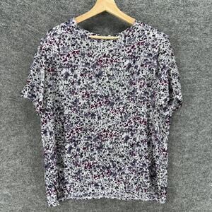 Reflections Blouse Women M Medium White Geometric Short Sleeve Hook & Eye Casual
